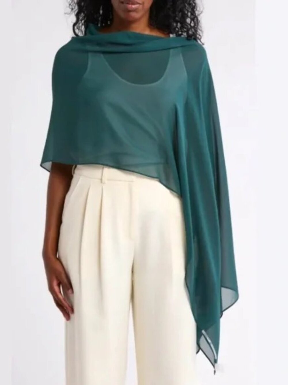 NWT Eileen Fisher Pine Sheer Silk Georgette Wrap Scarf OS/TU